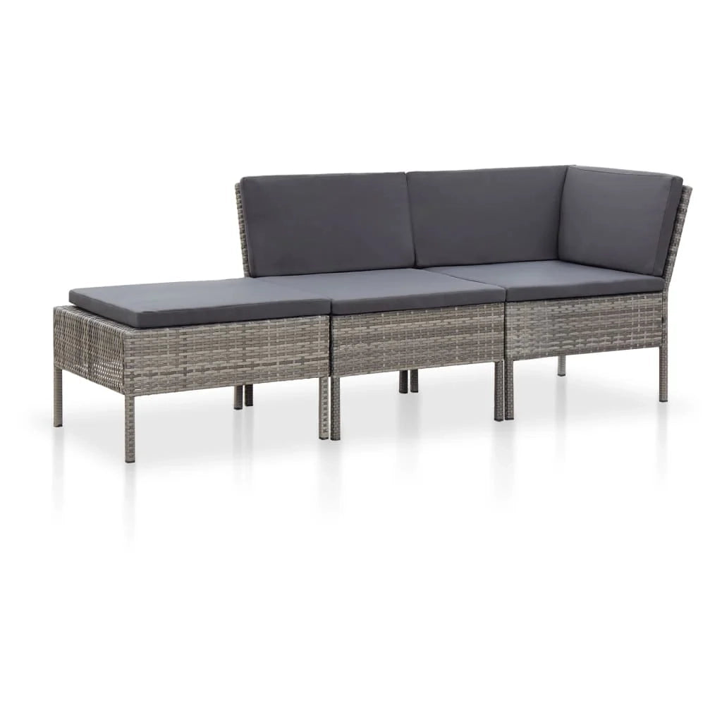 Set di mobili da giardino per esterni 3 pezzi con cuscini resina intrecciata grigia 02_0015994
