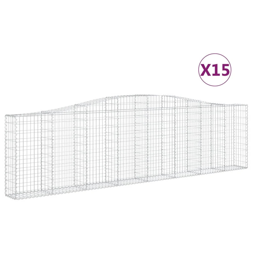 Cestini gabbioni recinzione a gabbia muro di contenimento ad arco 15 pezzi 400 x 30 x 100/120 cm ferro zincato argento 02_0040443