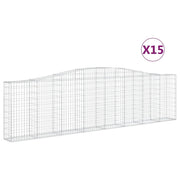 Cestini gabbioni recinzione a gabbia muro di contenimento ad arco 15 pezzi 400 x 30 x 100/120 cm ferro zincato argento 02_0040443