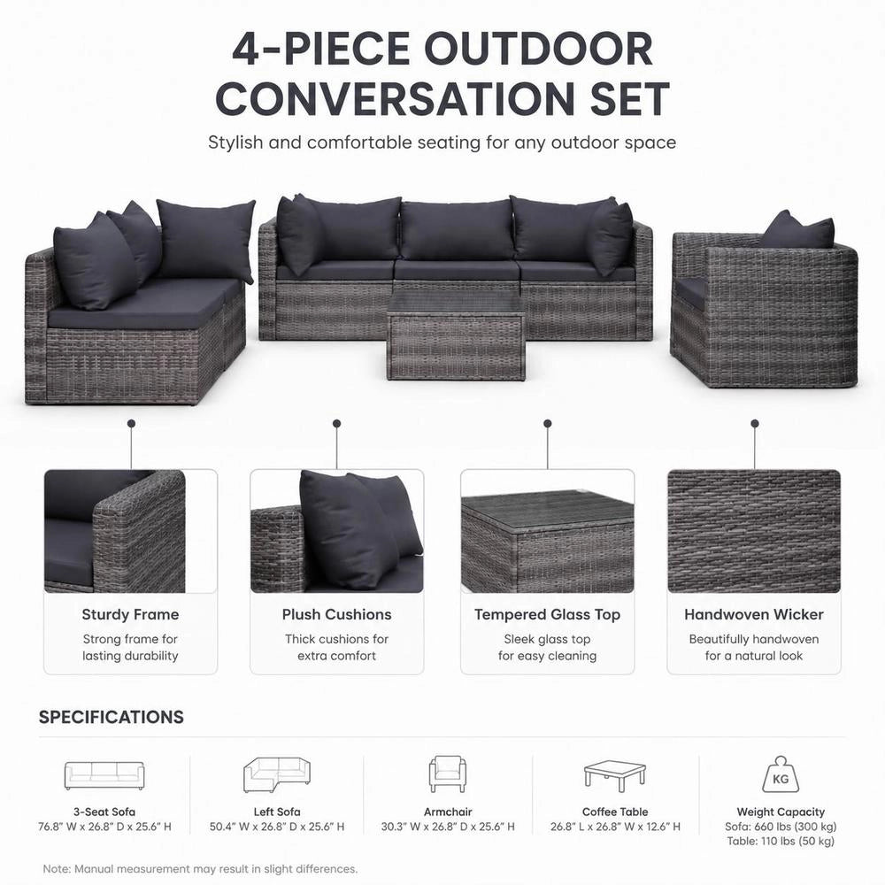 7-piece Garden Sofa Set With Cushions & Pillows, Poly Rattan Grey