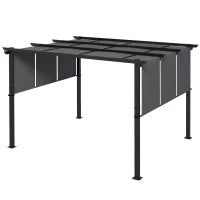 Gazebo Pergola 3x3.5 m con 3 Tettucci Regolabili in Acciaio e Poliestere Anti UV, Grigio