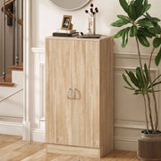 Scarpiera con 2 ante e 6 ripiani regolabili, per 14 paia, cerniere a chiusura ammortizzata, in legno naturale, 55 × 35 × 108 cm