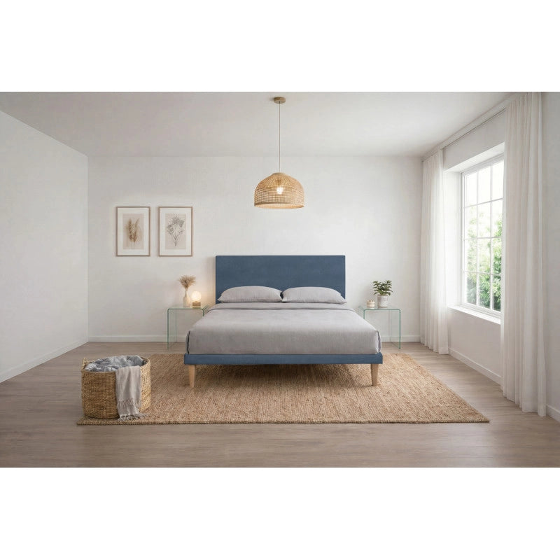 Letto imbottito Letto Matrimoniale alla Francese 140x200 cm Flat - Con rete,Microfibra,Blu