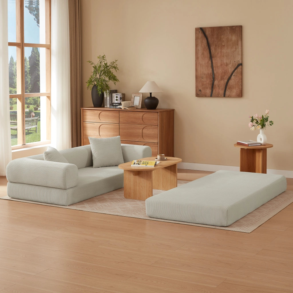 Divano convertibile modulare con funzione letto in velluto e schiuma beige per salotto camera e studio 41 × 41 × 99 cm