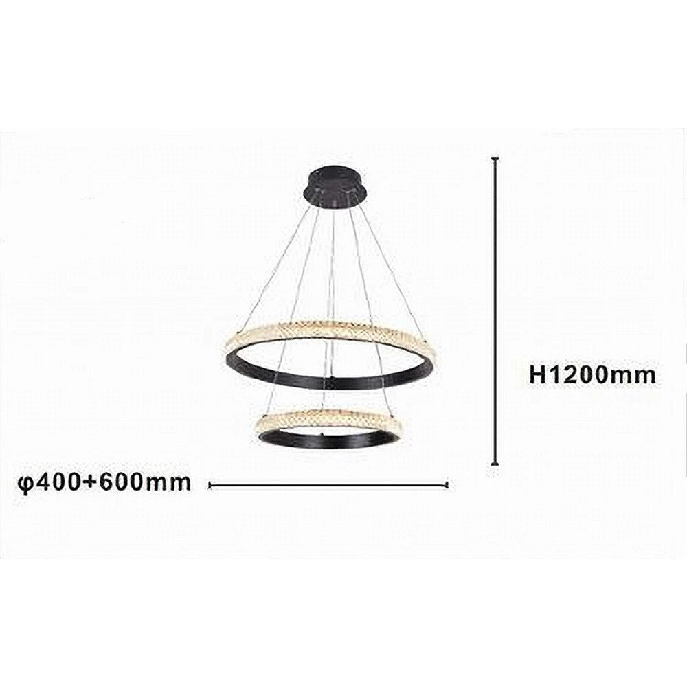 Trade Shop - Lampadario Sospensione Led 60 W 2 Cerchi Anelli Cristallo Telecomando Nero 31968 -