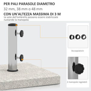Base per Ombrellone da Giardino 25kg 38x38x38 cm in Granito e Acciaio Inox Grigia