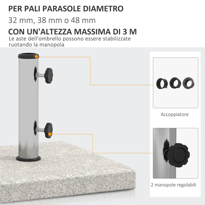 Base per Ombrellone da Giardino 25kg 38x38x38 cm in Granito e Acciaio Inox Grigia