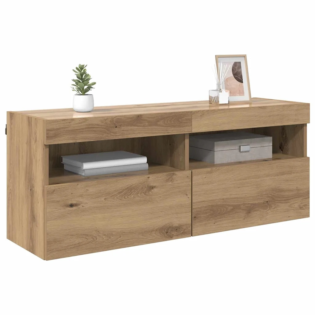 Mobile TV da parete con LED Rovere artigianale 100 x 30 x 40 cm 882984