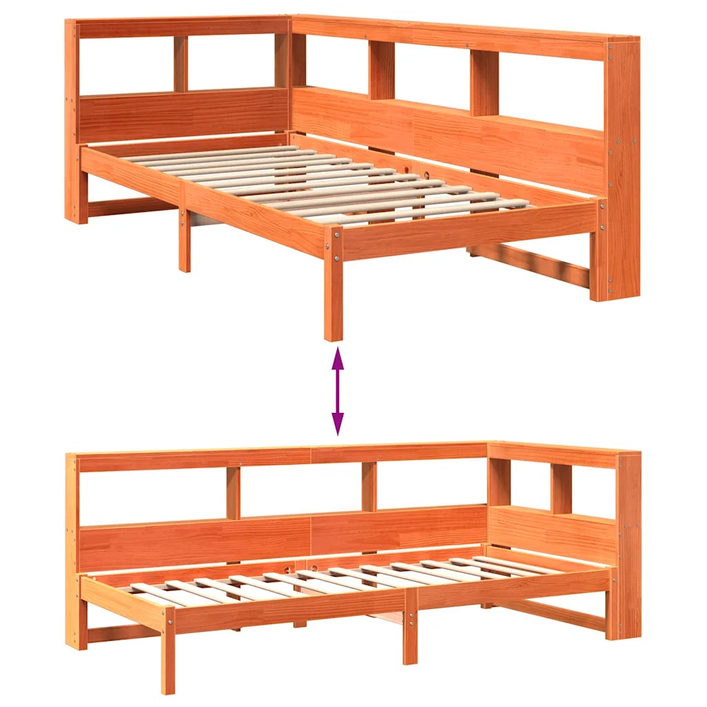 Letto Libreria senza Materasso-Struttura Letto con contenitore Marrone Cera 90x200 cm in Pino 135362