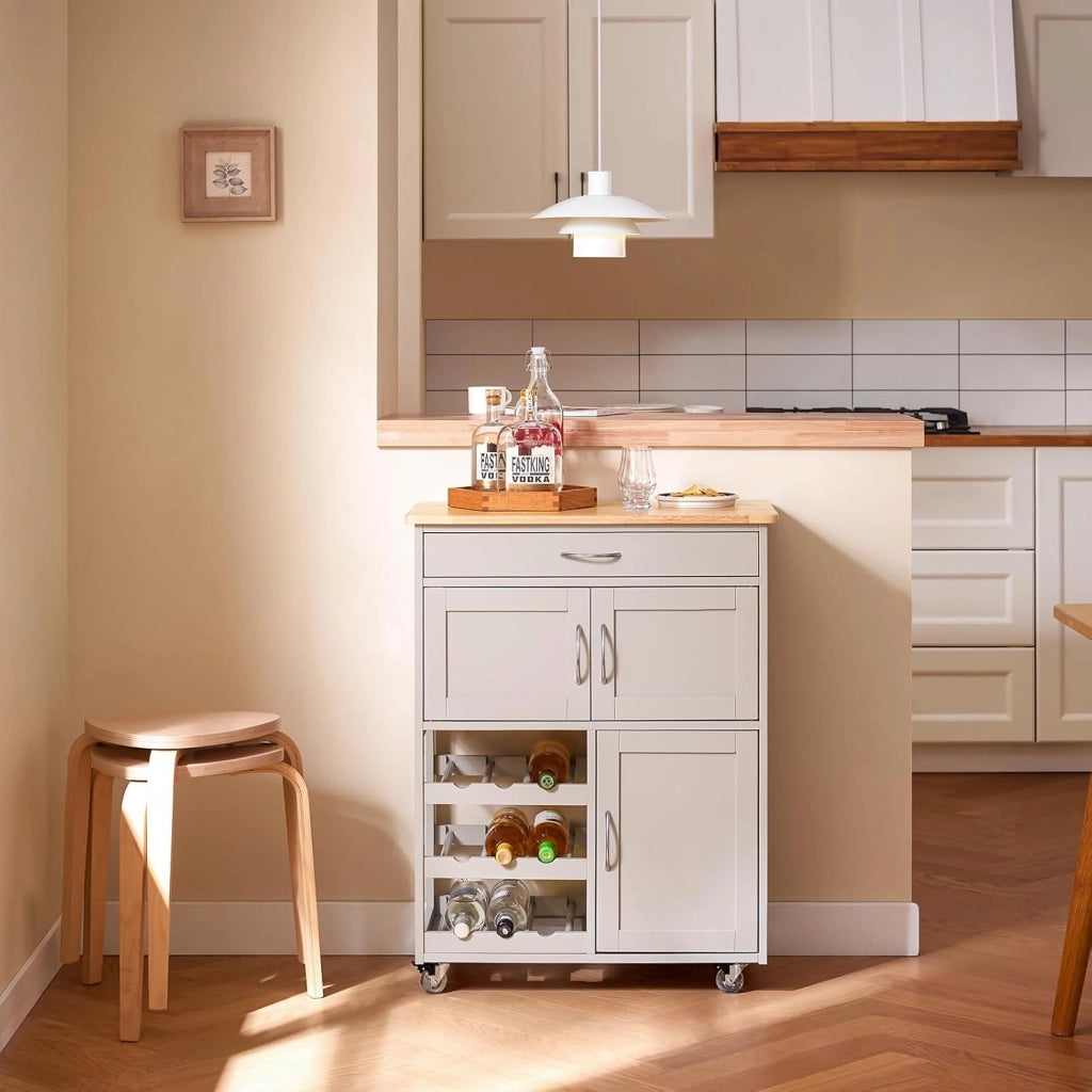Mobile Cucina Salvaspazio con Ruote Carrello Cucina con Cassetti e Portabottiglie, Mobiletto Credenza credenza cucina per Cucina o Sala da Pranzo, Colore Cachi, 67x38x87cm FKW45-KA