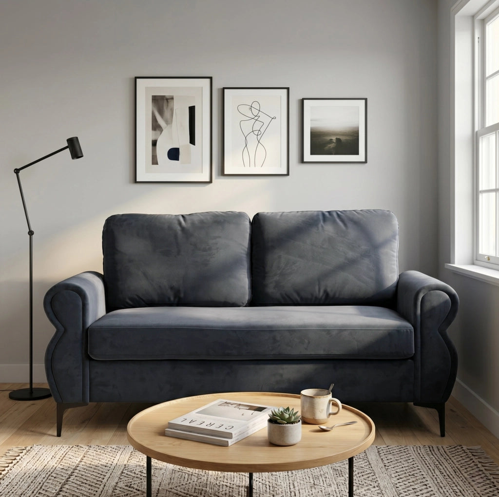 Divano 2 posti 173,5x81x92 cm grigio scuro – fodere sfoderabili, tessuto e metallo-legno