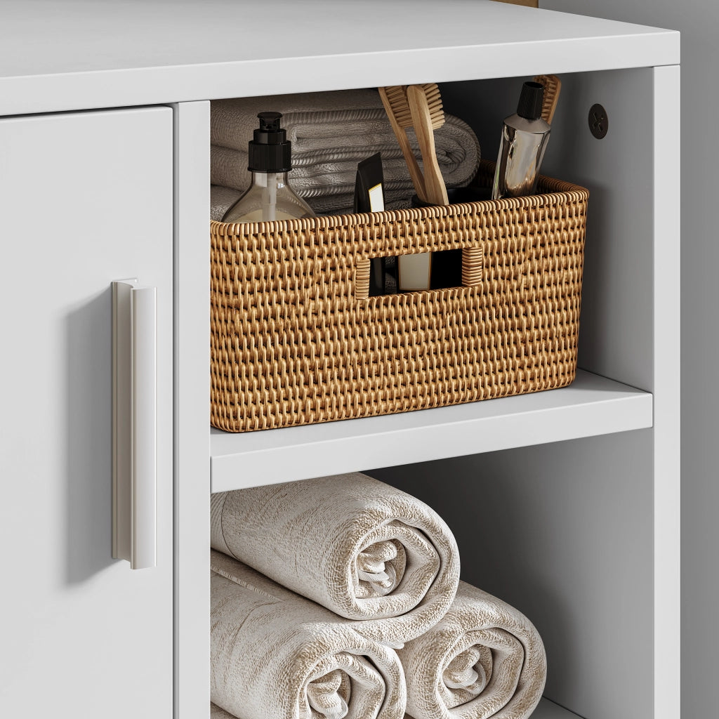 Mobile Sottolavabo Kulaik da Bagno ad Anta e 3 Scomparti Aperti 51 x 60 x 32 cm - Bianco [en.casa]