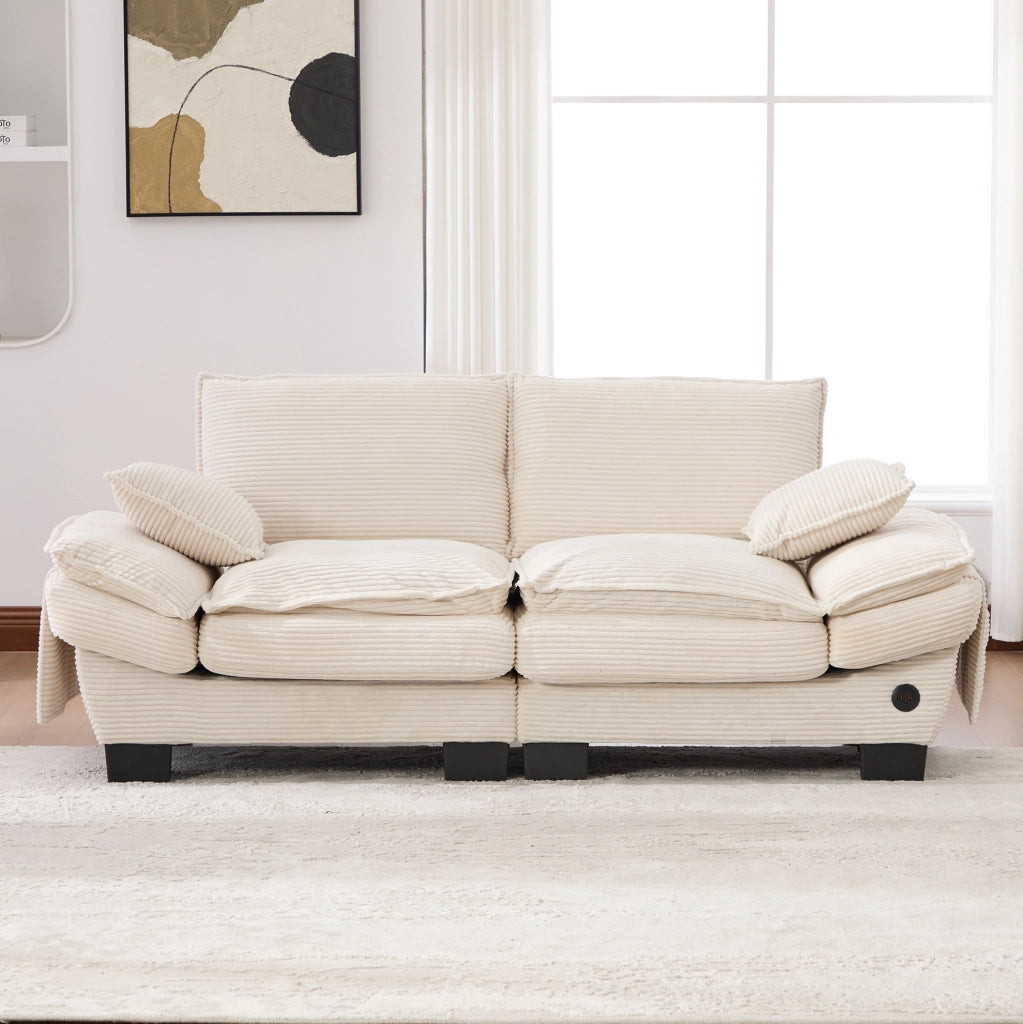 Divano 190x73x84 cm beige – 2 posti modulare con USB-C, tessuto corduroy