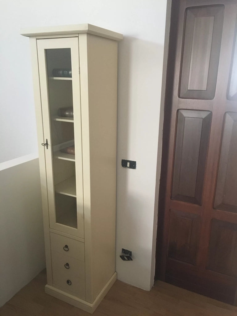 Vetrina libreria 1 porta legno avorio patinato 45x41x187 - Mobili 2G