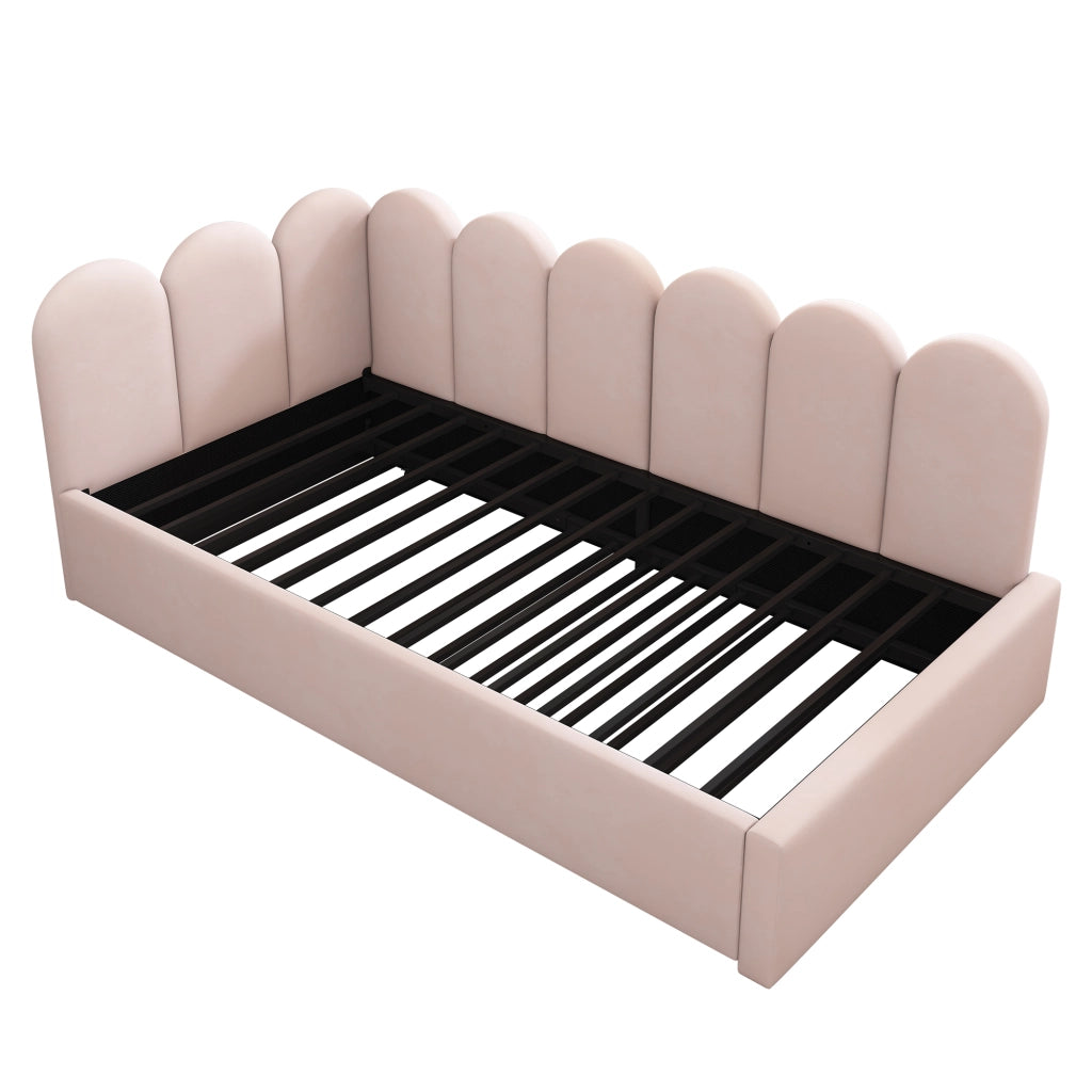 Letto daybed imbottito con letto estraibile 90x200 cm, velluto rosa, con rete, senza materasso