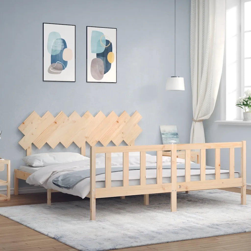Letto matrimoniale | Letto per adulti | Giroletto con Testiera Super King Size in Legno Massello
