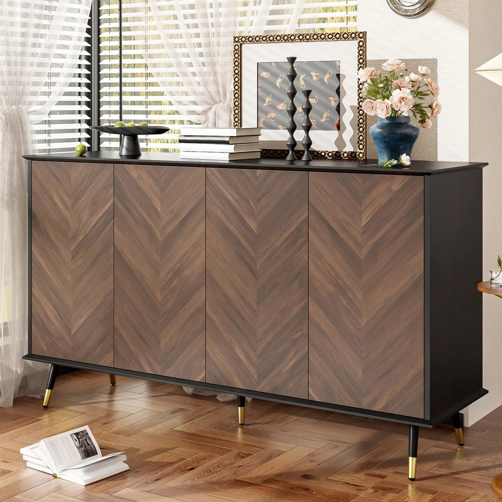Credenza Moderna ¨C MINIMAL ¨C Legno MDF, 4 Ante, Ripiani Regolabili, Gambe in Metallo