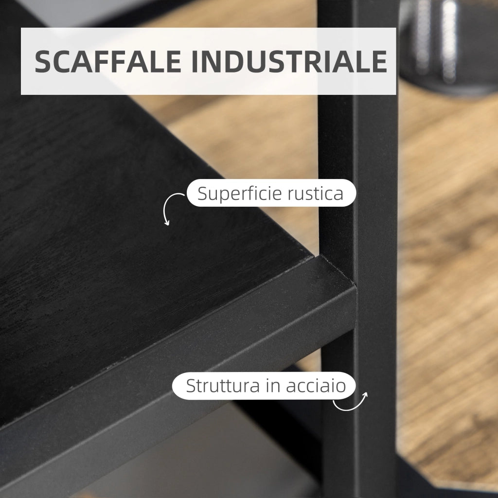 Libreria a 7 Livelli 83x34x180 cm  in Truciolato e Acciaio Nero