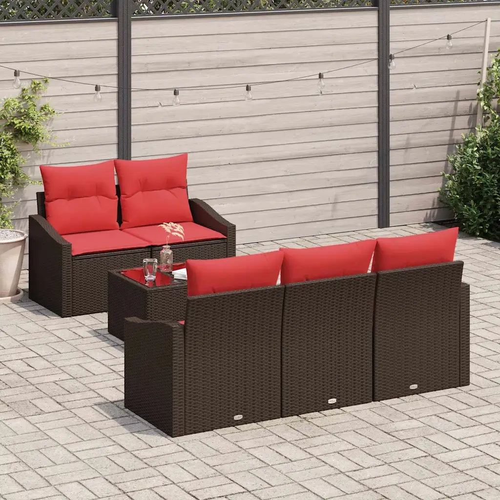Set di divani 6 pz 3-Numero di posti Marrone e Rosso polyrattan 3346604