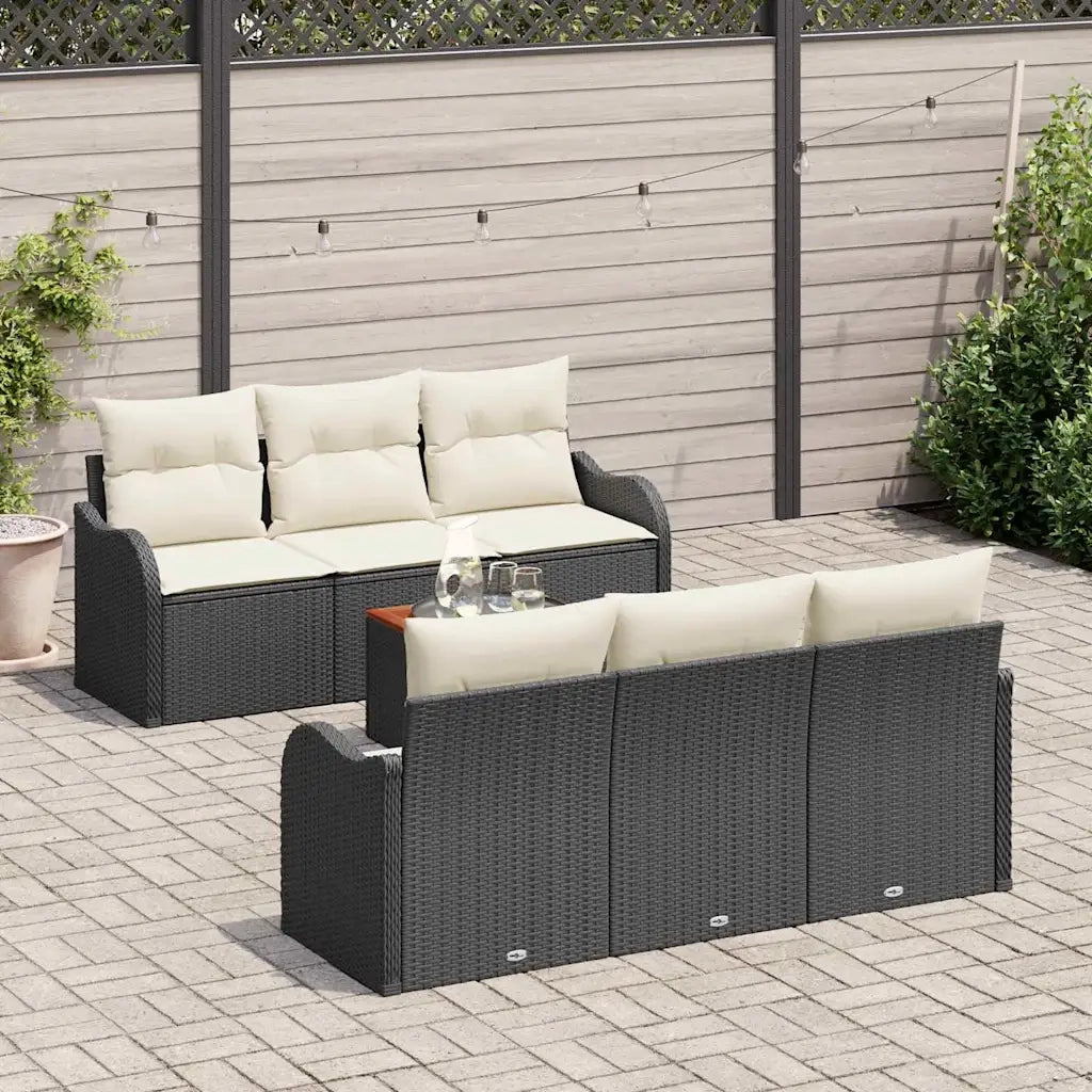 Set Divano da Giardino 7 pcs Nero e Crema polyrattan