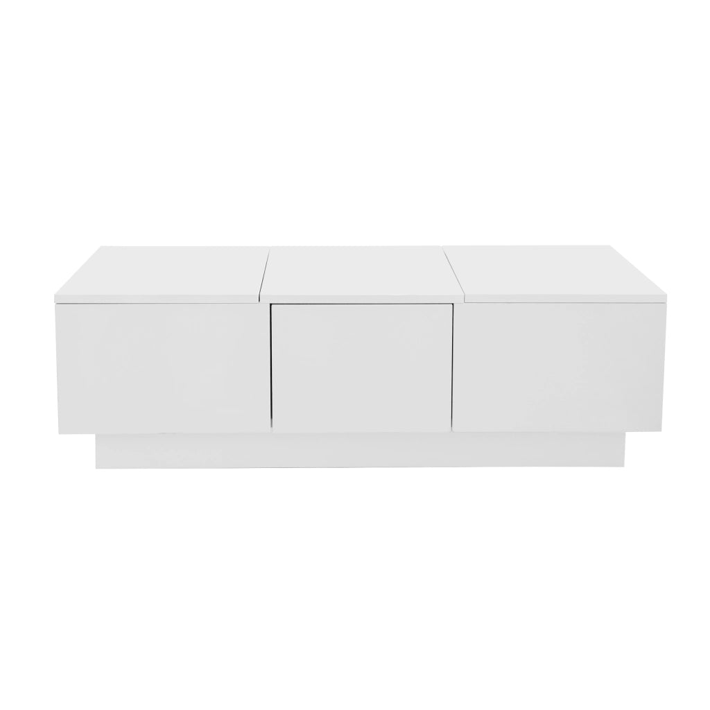 Tavolino da caffè 100x50x31 cm; vani nascosti e cassetti; truciolare bianco