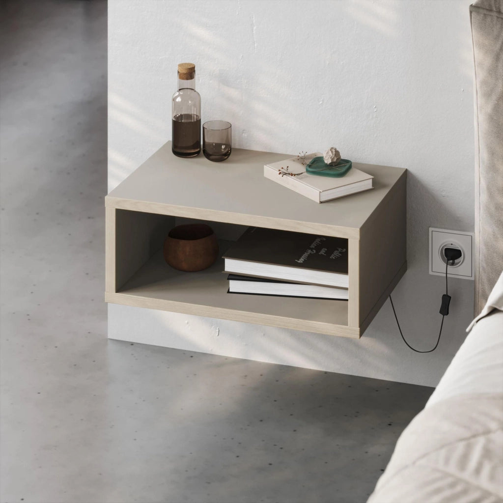 Comodino in legno "Brik" con illuminazione a LED - 45 x 30 x 18 cm - Pietra arenaria