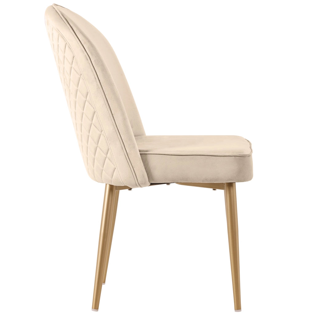 Sedie da sala da pranzo in velluto con schienale ergonomico, gambe in metallo dorato e piedini antiscivolo beige