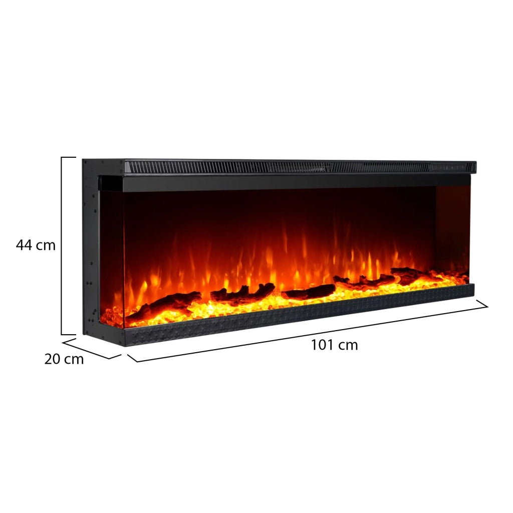 Caminetto Usini, Camino Elettrico Superficie Riscaldabile 30 m2, 101x20x44h cm Nero