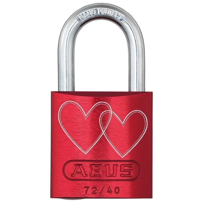ABUS 712490 LOVE Lock Lucchetto a Bulgar in Alluminio con Chiusura Automatica e Gravura Doppio Cuore colore Rosso