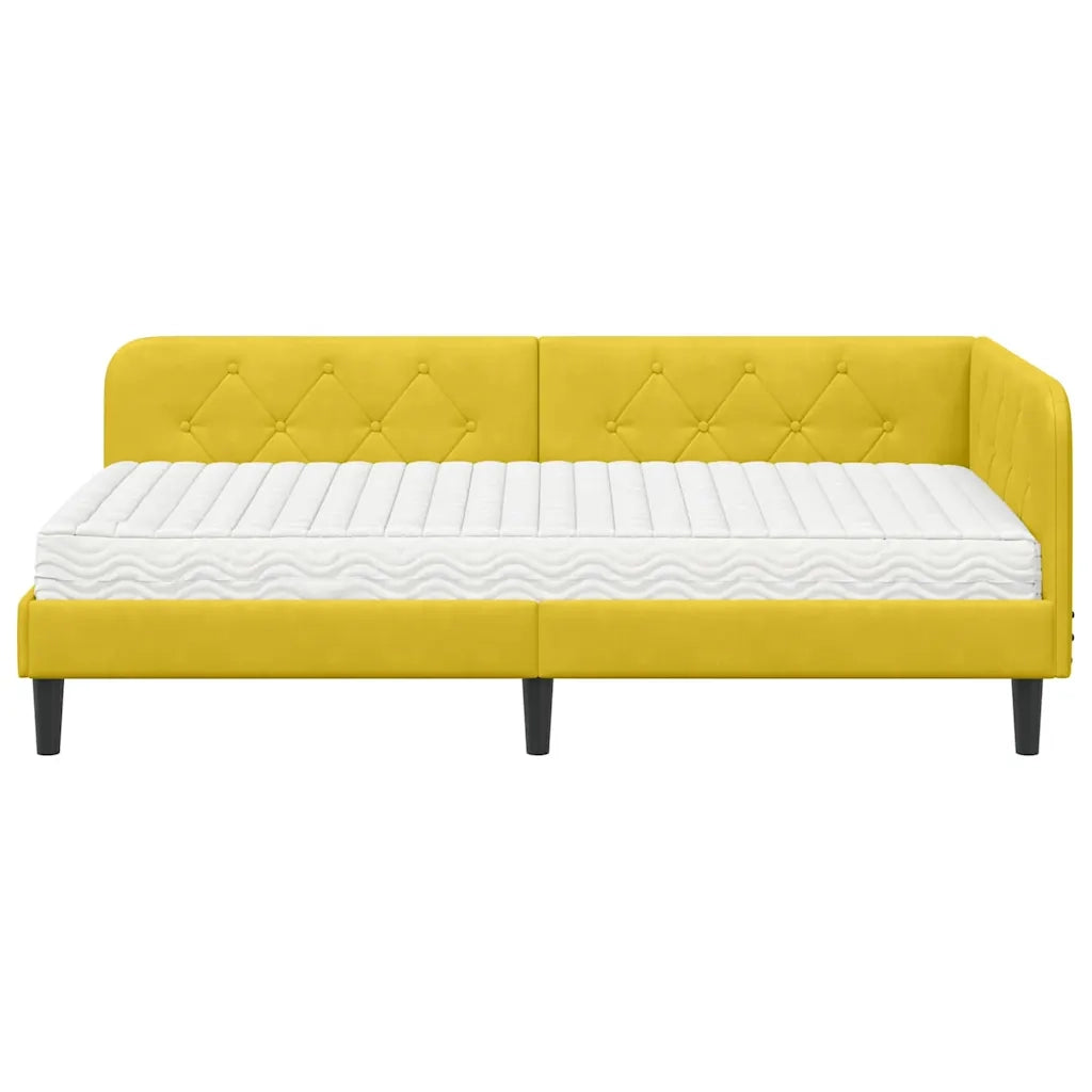 Cornice del letto ad angolo Giallo 100 x 200 cm Velluto