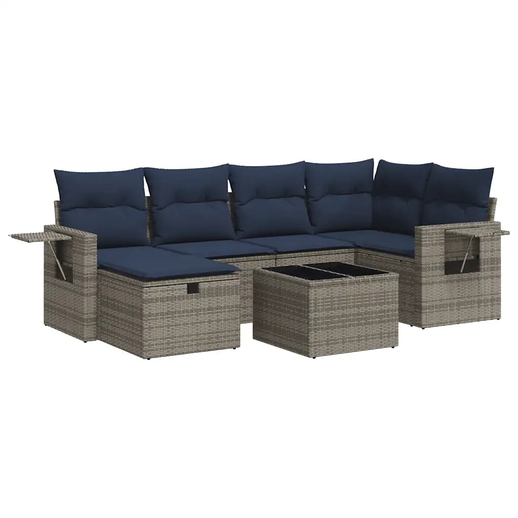 Set Divani da Giardino 7 pz con Cuscini Grigio in Polyrattan