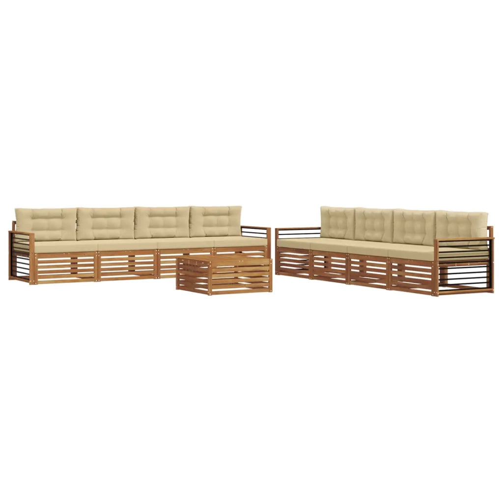 Set di divani da esterno con cuscino 9 pcs Naturale e Beige