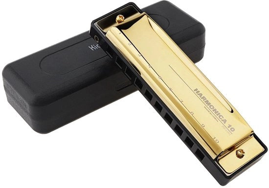 Harmonica a Lune in C - 10 Fori, 20 Melodie, Ideale per Principianti e Adulti, Compreso Custodia e Sacchetto di Pulizia