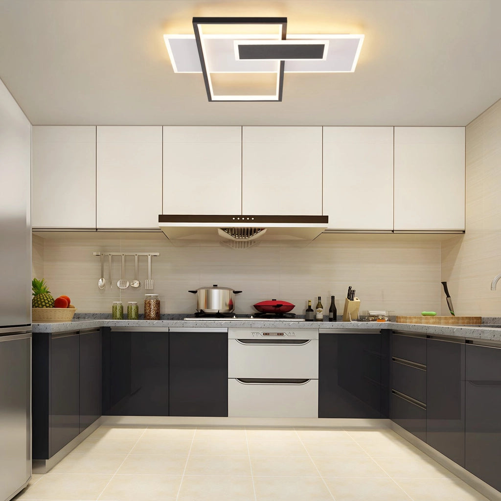 ZMH Lampada da soffitto LED 62W nera dimmerabile con telecomando 2 faretti per soggiorno