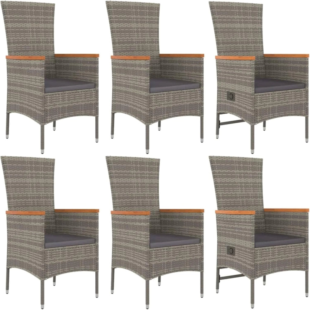 Set da pranzo da giardino 7 pezzi e cuscini in rattan sintetico grigio, set tavolo e sedie da giardino, tavolo da terrazza e sedie, set da giardino, mobili da giardino per esterni 3157540