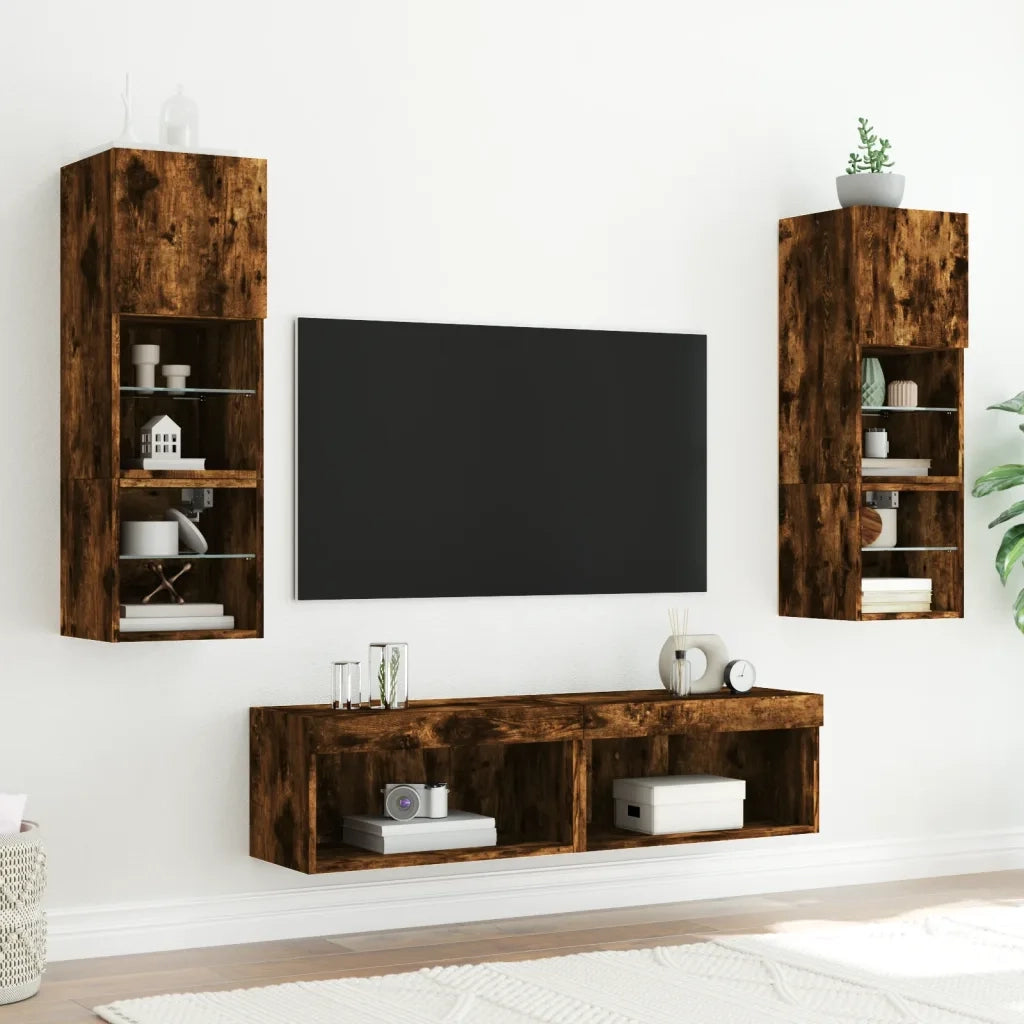 Mobili Porta TV con Luci LED 2 pz Rovere Fumo 60x30x30 cm 837136