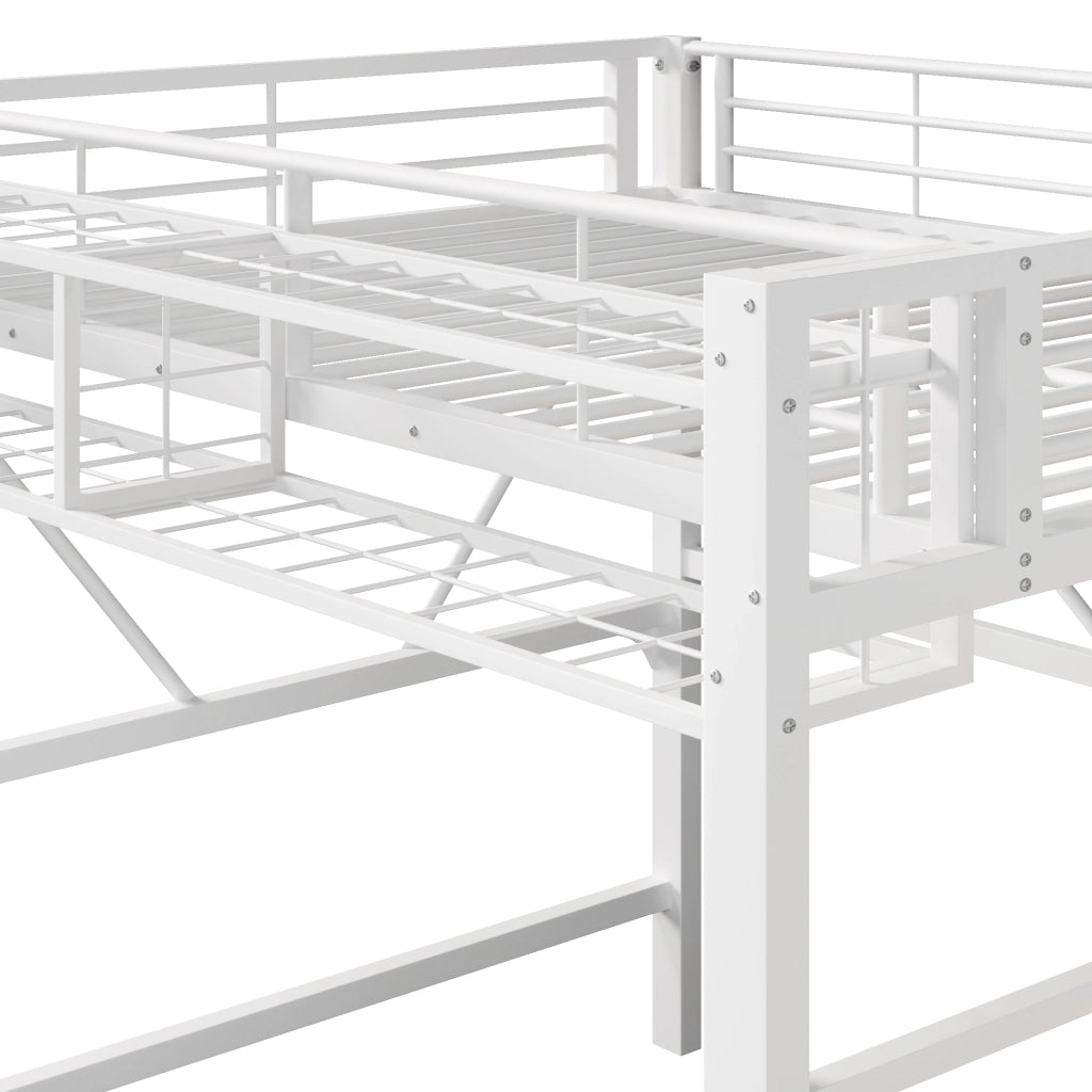 LETTO a soppalco 140x200 cm in metallo e MDF bianco con ripiani laterali