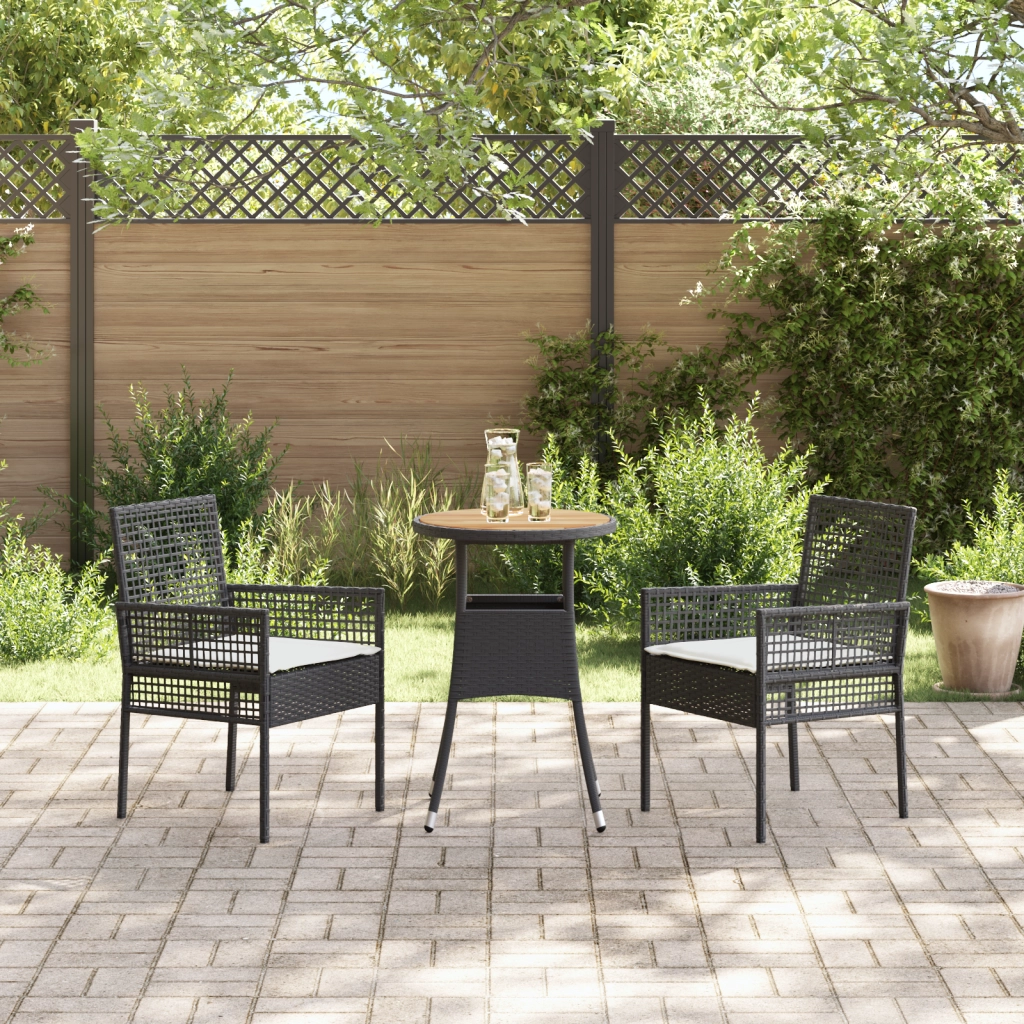 Set da Pranzo da Giardino 3 Pezzi Nero Polyrattan