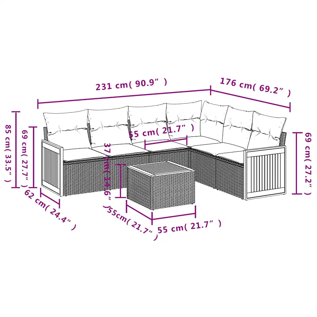 Set Divani da Giardino 7 pz con Cuscini Grigio in Polyrattan 3227692