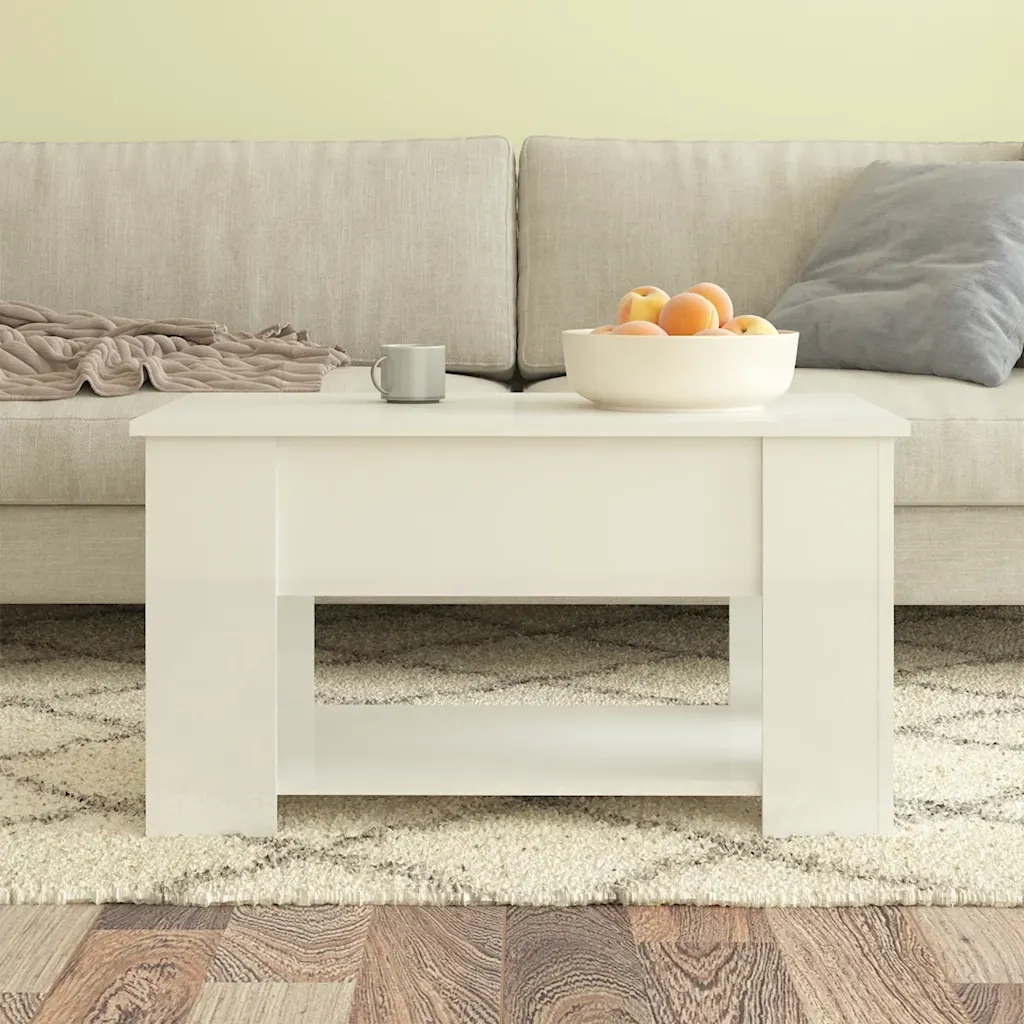 Tavolino Salotto Bianco Lucido 79x49x41 cm in Legno Multistrato 809716