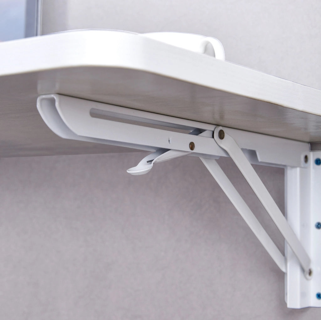 Tavolo pieghevole da parete bianco in MDF con staffe metalliche