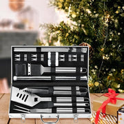 Set di accessori per barbecue in acciaio inossidabile con mattonelle per griglia - Set di accessori per barbecue premium per uomo e donna - Ideale regalo per il giorno del padre, il compleanno, Natale