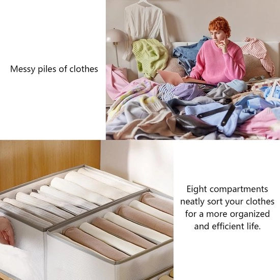 Set di 3 Organizzatore di Armadio - 20 x 25 x 36 cm - Sistema di 7 Comparti di Stoccaggio - Scatola di Stoccaggio Pieghevole - Organizzatore di Armadio Grigio - Tessuto per Abiti - Pantaloni - Magliette - Maglioni
