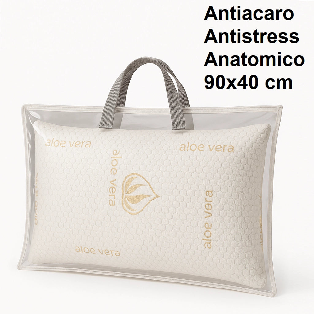 Cuscino Maxi Schiuma AloeVera Anatomico Anallergico Traspirante Borsa PVC 90x40cm