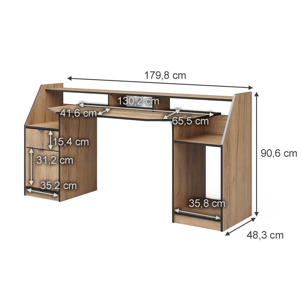 Vicco Scrivania computer Quercia dorata 179.8 x 65.5 cm con 1 cassetto e 1 anta