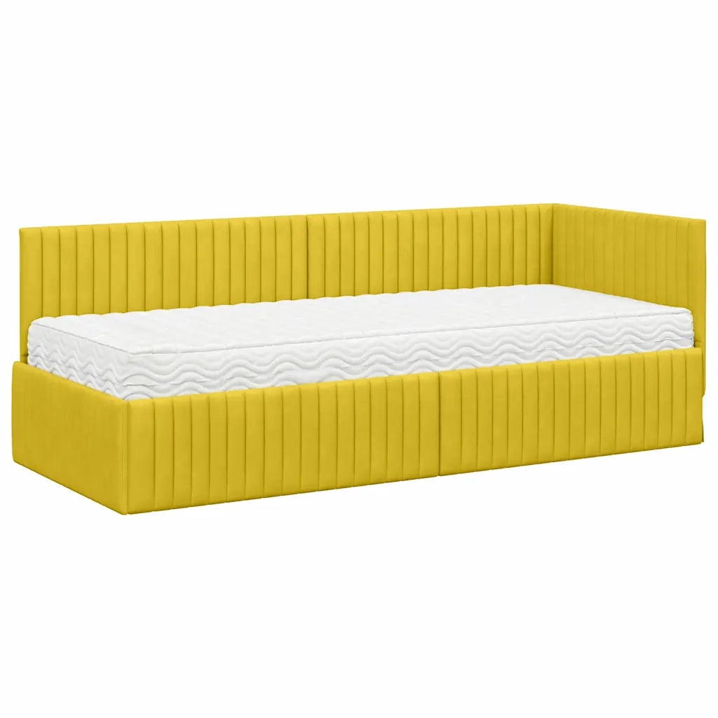 Letto singolo | Letto per adulti | Struttura Letto Angolare con Materasso 2 pcs Giallo Velluto