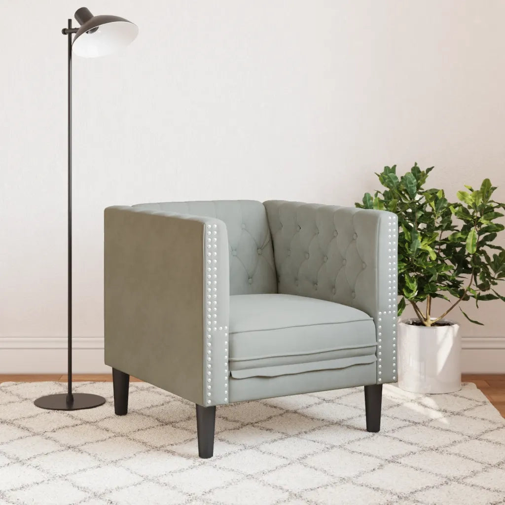 Divano Sedia-Poltrona Chesterfield Grigio Chiaro in Velluto