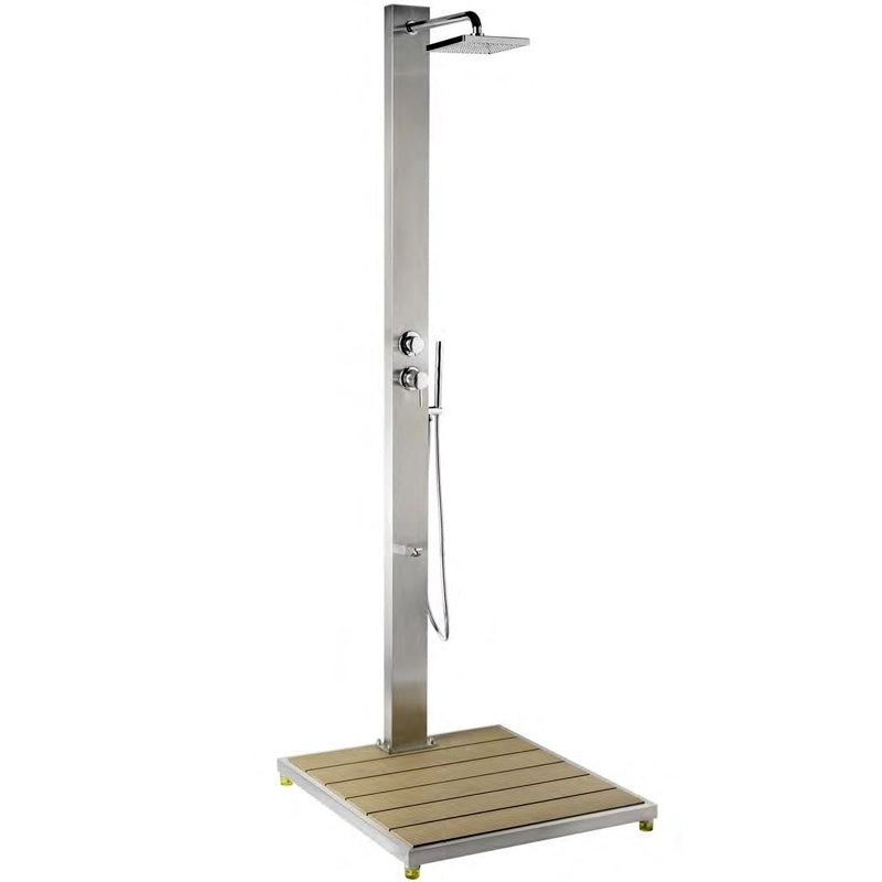 Doccia per piscina ad acqua calda e fredda STEEL DESIGN in acciaio, con lavapiedi, doccetta mobile e pedana