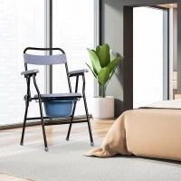 Sedia WC Pieghevole con Vaso Rimovibile per Anziani e Disabili in Tubi di Ferro e Plastica 52 x 50 x 75cm