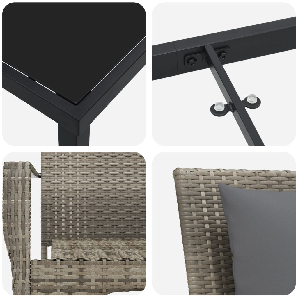Set da Pranzo da Giardino con Cuscini Grigio Polyrattan
